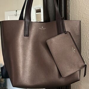 Kate Spade Reversible Deep Purple & Metallic Purple Leather Tote and Wallet